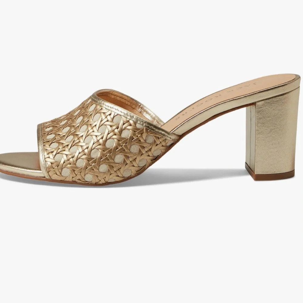 Jack Rogers Women’s Merrain Cane Gold Block Heels Size 9.5 match Lilly Pulitzer - Picture 2 of 9